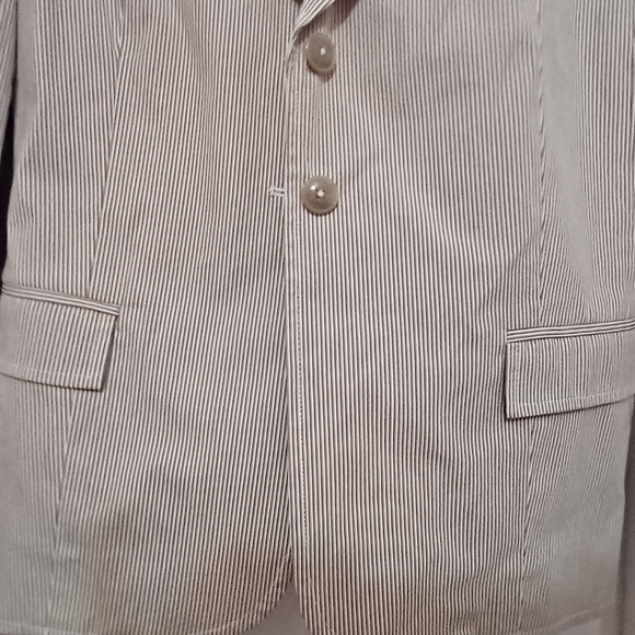 Attention beige striped, button front, long sleeve, lined jacket. Size 14. - Picture 2 of 6